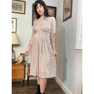 Zambesi designer dress Odeon in gray pink Rayon Silk Velvet fabric 40s style